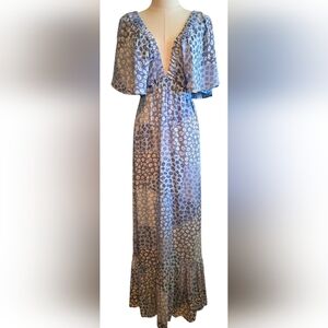 🌞ILLA ILLA Blue & Cream Floral Summer Maxi Dress ~ NWT